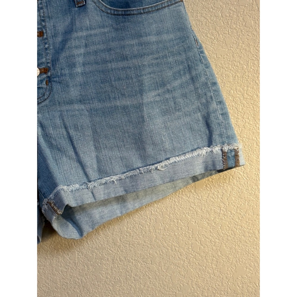 J.Crew Jeans High Rise Denim Shorts Light Wash Button Fly Frayed Hem Size 32 - Picture 3 of 6